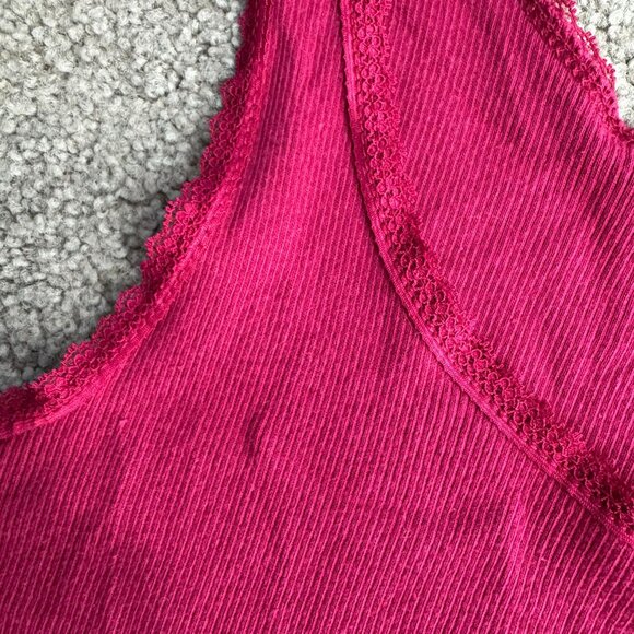 Vintage Y2K Tank Top Faded Glory Womens Ribbed Lace Trim Fitted Babydoll Scoop - Picture 3 of 6